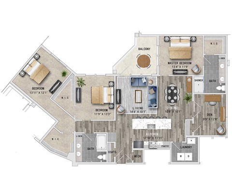 C1 Floor Plan at The Apartments at St. Marys, Raleigh, NC